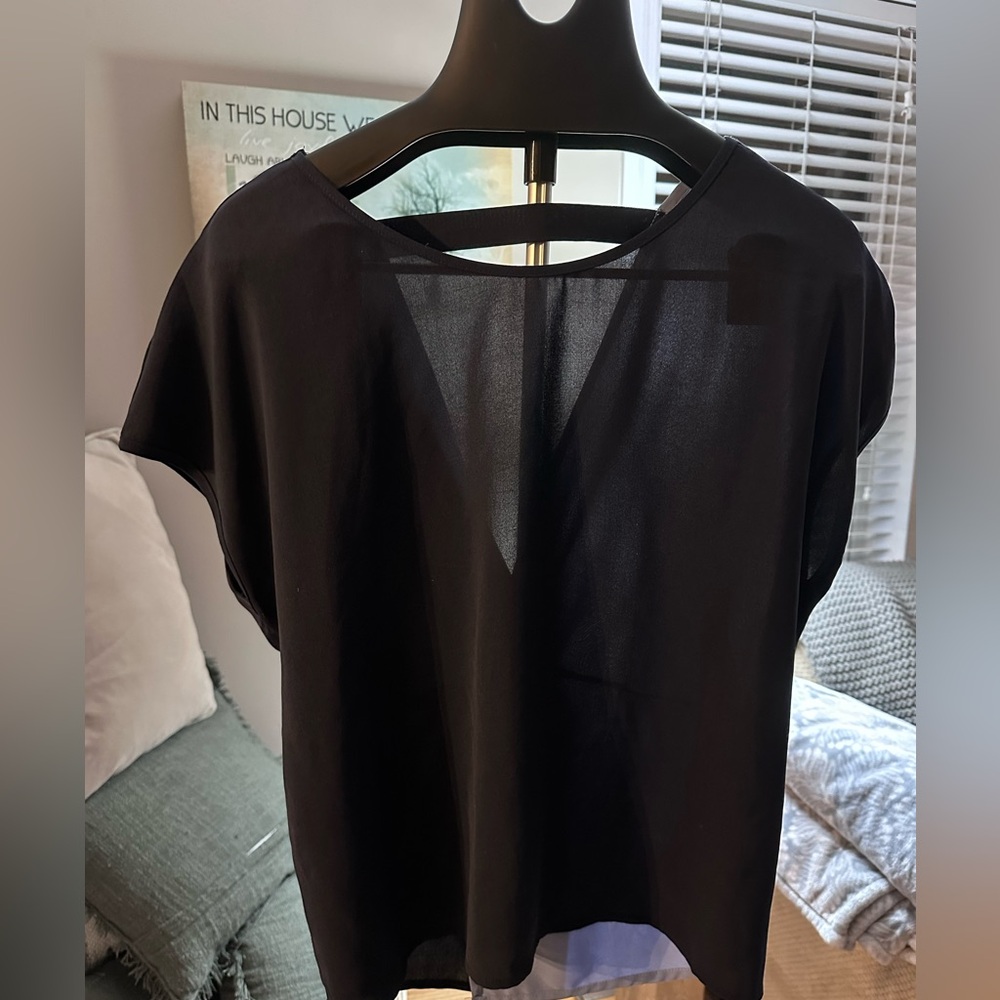 ☀️SHEIN Navy and blue Sheer Blouse with open back